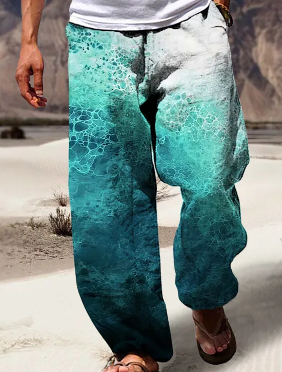 Outlet OUKU Men's Trousers Summer Pants Beach Pants Drawstring Elastic Waist 3D Print Gradient Graphic Prints Comfort Casual Daily Holiday Streetwear Hawaiian Blue Green