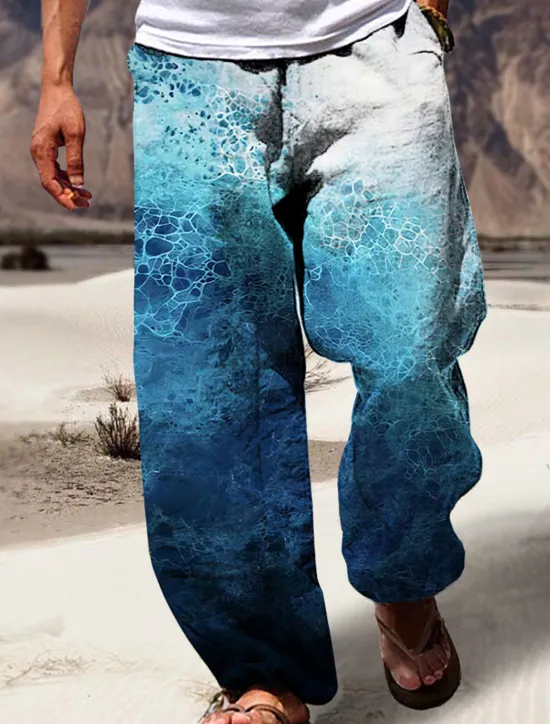Outlet OUKU Men's Trousers Summer Pants Beach Pants Drawstring Elastic Waist 3D Print Gradient Graphic Prints Comfort Casual Daily Holiday Streetwear Hawaiian Blue Green