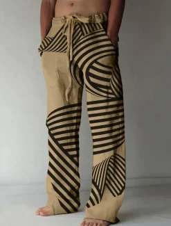 Discount OUKU Men's Trousers Summer Pants Beach Pants Drawstring Elastic Waist 3D Print Geometric Pattern Graphic Prints Comfort Casual Daily Holiday Streetwear Hawaiian White Green