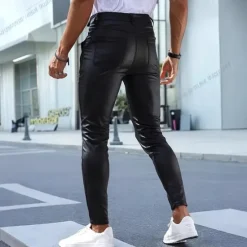 Outlet OUKU Men's Trousers Summer Pants Faux Leather Shorts Pocket Plain Comfort Breathable Vacation Streetwear Stylish Athleisure Black