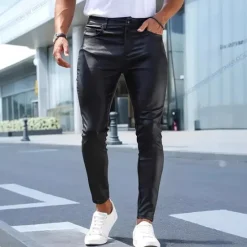 Outlet OUKU Men's Trousers Summer Pants Faux Leather Shorts Pocket Plain Comfort Breathable Vacation Streetwear Stylish Athleisure Black