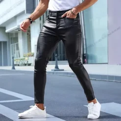 Outlet OUKU Men's Trousers Summer Pants Faux Leather Shorts Pocket Plain Comfort Breathable Vacation Streetwear Stylish Athleisure Black