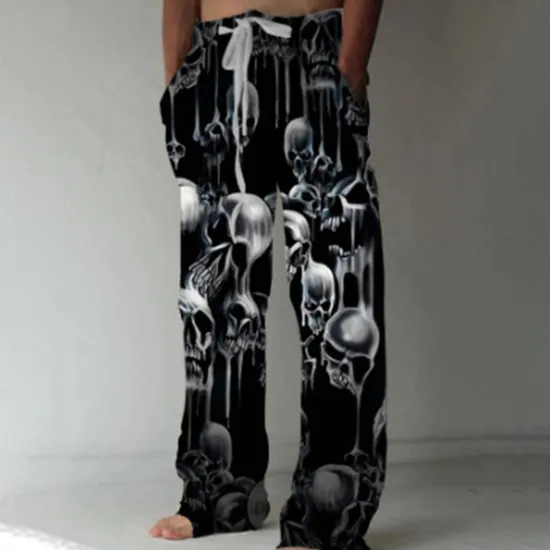 Sale OUKU Men's Trousers Summer Pants Beach Pants Drawstring Elastic Waist Front Pocket Graphic Skull Comfort Soft Casual Daily Fashion Designer 1 2
