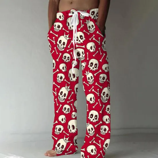 Sale OUKU Men's Trousers Summer Pants Beach Pants Drawstring Elastic Waist Front Pocket Graphic Skull Comfort Soft Casual Daily Fashion Designer 1 2