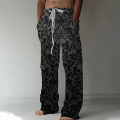Sale OUKU Men's Trousers Summer Pants Beach Pants Drawstring Elastic Waist Front Pocket Graphic Skull Comfort Soft Casual Daily Fashion Designer 1 2