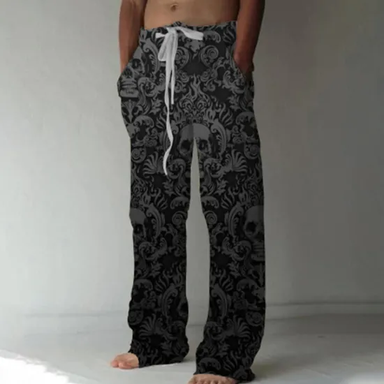 Sale OUKU Men's Trousers Summer Pants Beach Pants Drawstring Elastic Waist Front Pocket Graphic Skull Comfort Soft Casual Daily Fashion Designer 1 2