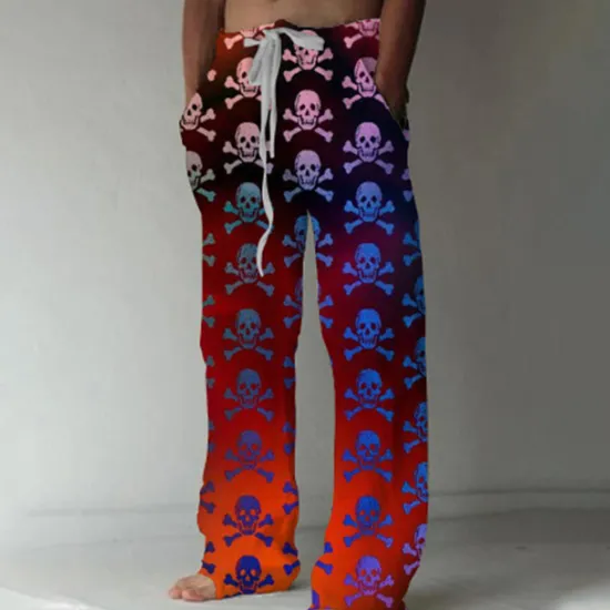 Sale OUKU Men's Trousers Summer Pants Beach Pants Drawstring Elastic Waist Front Pocket Graphic Skull Comfort Soft Casual Daily Fashion Designer 1 2