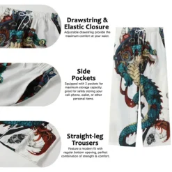 Clearance OUKU Men's Trousers Summer Pants Beach Pants Drawstring Elastic Waist Front Pocket Dragon Graphic Prints Comfort Soft Casual Daily Fashion Designer White Green