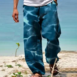 Clearance OUKU Men's Trousers Summer Pants Beach Pants Drawstring Elastic Waist 3D Print Gradient Graphic Prints Comfort Casual Daily Holiday Streetwear Hawaiian Blue Green