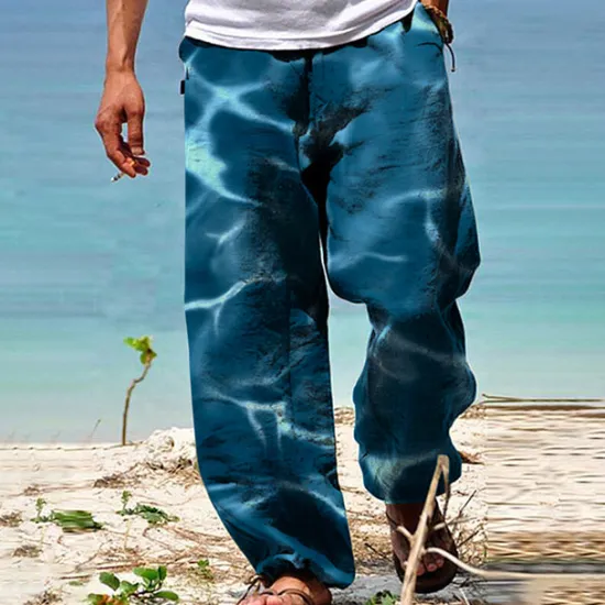Clearance OUKU Men's Trousers Summer Pants Beach Pants Drawstring Elastic Waist 3D Print Gradient Graphic Prints Comfort Casual Daily Holiday Streetwear Hawaiian Blue Green