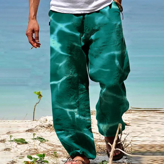 Clearance OUKU Men's Trousers Summer Pants Beach Pants Drawstring Elastic Waist 3D Print Gradient Graphic Prints Comfort Casual Daily Holiday Streetwear Hawaiian Blue Green