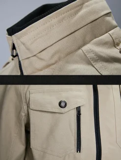 New OUKU Men's Trucker Jacket Bomber Jacket Utility Jacket Transition Jacket Outdoor Daily Wear Wearable Pocket Spring & Fall Plain Fashion Streetwear Standing Collar Short Black Red Blue Khaki Army Green