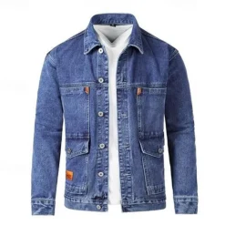 Discount OUKU Men's Trucker Jacket Denim Jacket Outdoor Daily Wear Windproof Pocket Spring & Fall Plain Fashion Streetwear Lapel Regular Denim Black Blue Gray Jacket