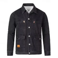 Discount OUKU Men's Trucker Jacket Denim Jacket Outdoor Daily Wear Windproof Pocket Spring & Fall Plain Fashion Streetwear Lapel Regular Denim Black Blue Gray Jacket