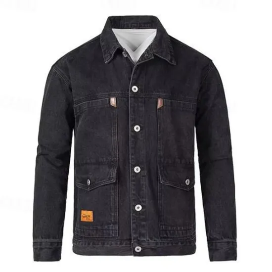 Discount OUKU Men's Trucker Jacket Denim Jacket Outdoor Daily Wear Windproof Pocket Spring & Fall Plain Fashion Streetwear Lapel Regular Denim Black Blue Gray Jacket