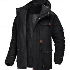 Discount OUKU Men's Trucker Jacket Fleece Jacket Cargo Jacket Hoodie Jacket Vacation Daily Thermal Warm Pocket Fleece Fall & Winter Plain Fashion Streetwear Hooded Regular Black Brown Army Green Jacket
