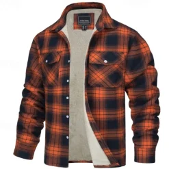 New OUKU Men's Trucker Jacket Shirt Jacket Shacket Flannel Fleece Jacket Outdoor Daily Wear Warm Buttons Pocket Fall Winter Color Block Fashion Streetwear Lapel Regular Pinky Black Navy Blue Blue Green Jacket