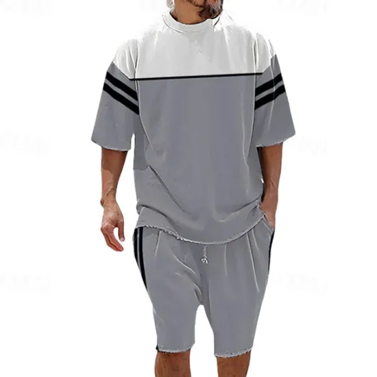 Hot OUKU Men's T-shirt Suits 2 Pieces Outfits Tee & Shorts Short Sleeve Crew Neck Summer Color Block Fashion Casual 2 Piece Vacation Daily Wear Going out Black Blue Green Top Tee for Men