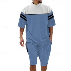 Hot OUKU Men's T-shirt Suits 2 Pieces Outfits Tee & Shorts Short Sleeve Crew Neck Summer Color Block Fashion Casual 2 Piece Vacation Daily Wear Going out Black Blue Green Top Tee for Men