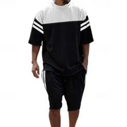 Hot OUKU Men's T-shirt Suits 2 Pieces Outfits Tee & Shorts Short Sleeve Crew Neck Summer Color Block Fashion Casual 2 Piece Vacation Daily Wear Going out Black Blue Green Top Tee for Men
