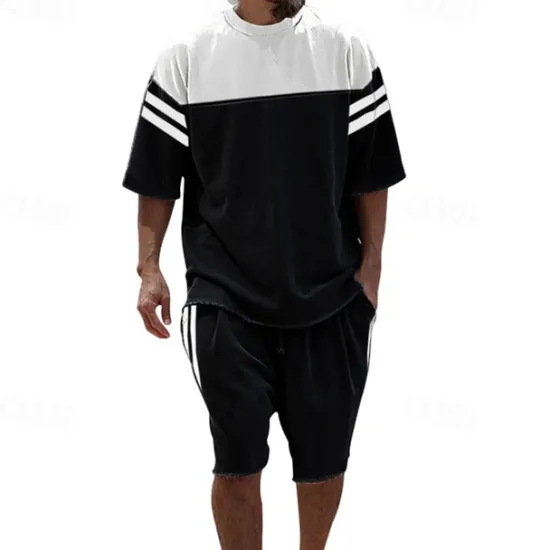 Hot OUKU Men's T-shirt Suits 2 Pieces Outfits Tee & Shorts Short Sleeve Crew Neck Summer Color Block Fashion Casual 2 Piece Vacation Daily Wear Going out Black Blue Green Top Tee for Men