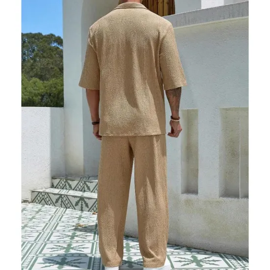 Hot OUKU Men's T-shirt Suits 2 Pieces Outfits Tee & Shorts Short Sleeve Turndown Summer Plain Fashion Casual 2 Piece Vacation Daily Wear Going out Black Blue Brown Top Tee for Men