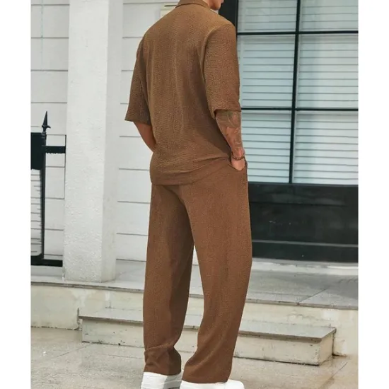 Hot OUKU Men's T-shirt Suits 2 Pieces Outfits Tee & Shorts Short Sleeve Turndown Summer Plain Fashion Casual 2 Piece Vacation Daily Wear Going out Black Blue Brown Top Tee for Men