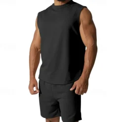 OUKU Men's T-shirt Suits 2 Pieces Outfits Tee & Shorts Short Sleeve Crew Neck Summer Plain Fashion Casual 2 Piece Vacation Daily Wear Going out Black White Red Top Tee for Men