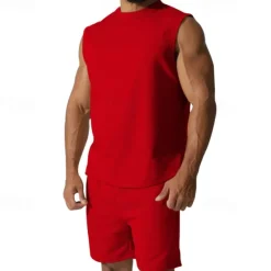 OUKU Men's T-shirt Suits 2 Pieces Outfits Tee & Shorts Short Sleeve Crew Neck Summer Plain Fashion Casual 2 Piece Vacation Daily Wear Going out Black White Red Top Tee for Men