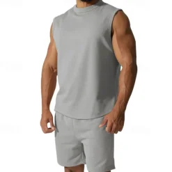 OUKU Men's T-shirt Suits 2 Pieces Outfits Tee & Shorts Short Sleeve Crew Neck Summer Plain Fashion Casual 2 Piece Vacation Daily Wear Going out Black White Red Top Tee for Men