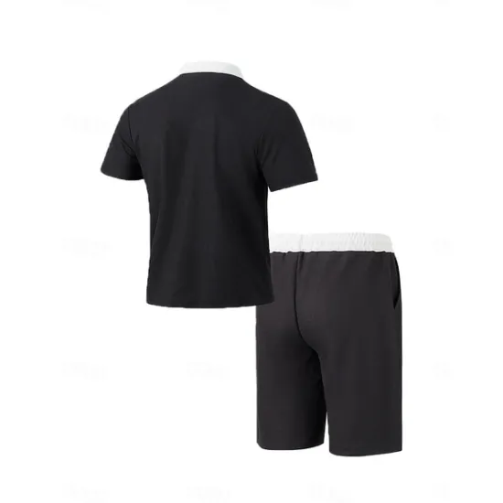 Outlet OUKU Men's T-shirt Suits 2 Pieces Outfits Tee & Shorts Short Sleeve Lapel Summer Color Block Fashion Casual 2 Piece Vacation Daily Wear Going out Black White Wine Top Tee for Men