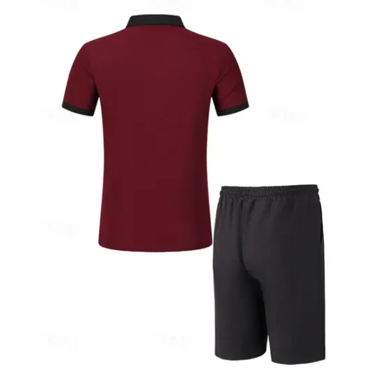 Online OUKU Men's T-shirt Suits 2 Pieces Outfits Tee & Shorts Short Sleeve Lapel Summer Color Block Fashion Casual Patchwork Pocket 2 Piece Vacation Daily Wear Going out Wine Dark Green khaki Top Tee for Men