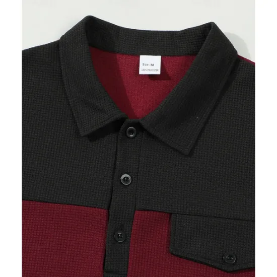 Online OUKU Men's T-shirt Suits 2 Pieces Outfits Tee & Shorts Short Sleeve Lapel Summer Color Block Fashion Casual Patchwork Pocket 2 Piece Vacation Daily Wear Going out Wine Dark Green khaki Top Tee for Men