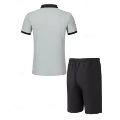 Online OUKU Men's T-shirt Suits 2 Pieces Outfits Tee & Shorts Short Sleeve Lapel Summer Color Block Fashion Casual Patchwork Pocket 2 Piece Vacation Daily Wear Going out Wine Dark Green khaki Top Tee for Men