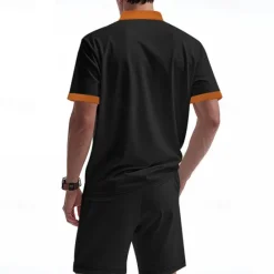 Sale OUKU Men's T-shirt Suits 2 Pieces Outfits Tee & Shorts Short Sleeve Standing Collar Summer Color Block Fashion Casual Lace up 2 Piece Vacation Daily Wear Going out Black White Royal Blue Top Tee for Men