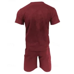 New OUKU Men's T-shirt Suits 2 Pieces Outfits Tee & Shorts Short Sleeve Crew Neck Summer Plain Fashion Casual 2 Piece Vacation Daily Wear Going out Wine Navy Blue Royal Blue Top Tee for Men