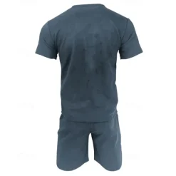 New OUKU Men's T-shirt Suits 2 Pieces Outfits Tee & Shorts Short Sleeve Crew Neck Summer Plain Fashion Casual 2 Piece Vacation Daily Wear Going out Wine Navy Blue Royal Blue Top Tee for Men