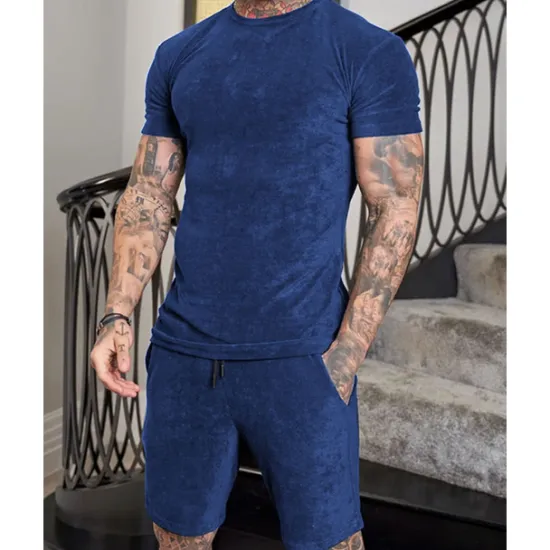 New OUKU Men's T-shirt Suits 2 Pieces Outfits Tee & Shorts Short Sleeve Crew Neck Summer Plain Fashion Casual 2 Piece Vacation Daily Wear Going out Wine Navy Blue Royal Blue Top Tee for Men