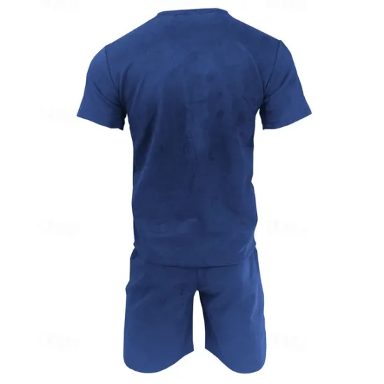 New OUKU Men's T-shirt Suits 2 Pieces Outfits Tee & Shorts Short Sleeve Crew Neck Summer Plain Fashion Casual 2 Piece Vacation Daily Wear Going out Wine Navy Blue Royal Blue Top Tee for Men