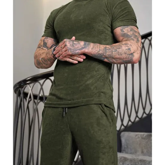 New OUKU Men's T-shirt Suits 2 Pieces Outfits Tee & Shorts Short Sleeve Crew Neck Summer Plain Fashion Casual 2 Piece Vacation Daily Wear Going out Wine Navy Blue Royal Blue Top Tee for Men