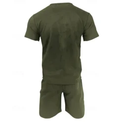 New OUKU Men's T-shirt Suits 2 Pieces Outfits Tee & Shorts Short Sleeve Crew Neck Summer Plain Fashion Casual 2 Piece Vacation Daily Wear Going out Wine Navy Blue Royal Blue Top Tee for Men
