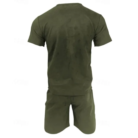 New OUKU Men's T-shirt Suits 2 Pieces Outfits Tee & Shorts Short Sleeve Crew Neck Summer Plain Fashion Casual 2 Piece Vacation Daily Wear Going out Wine Navy Blue Royal Blue Top Tee for Men