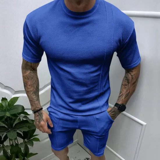 Online OUKU Men's T-shirt Suits 2 Pieces Outfits Tee & Shorts Short Sleeve Crew Neck Summer Plain Fashion Casual 2 Piece Vacation Daily Wear Going out Black White Royal Blue Top Tee for Men