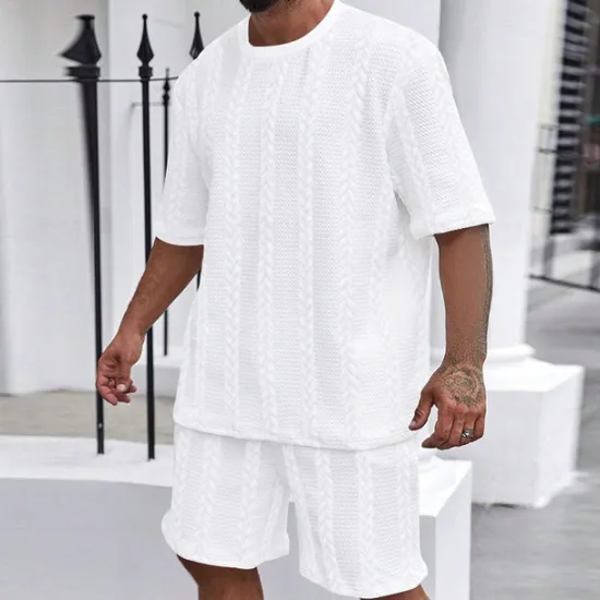 Hot OUKU Men's T-shirt Suits 2 Pieces Outfits Tee & Shorts Short Sleeve Crew Neck Summer Plain Fashion Casual 2 Piece Vacation Daily Wear Going out Black White khaki Top Tee for Men