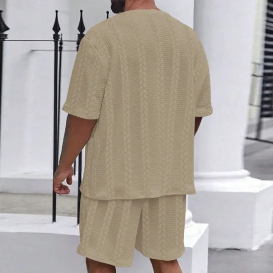Hot OUKU Men's T-shirt Suits 2 Pieces Outfits Tee & Shorts Short Sleeve Crew Neck Summer Plain Fashion Casual 2 Piece Vacation Daily Wear Going out Black White khaki Top Tee for Men