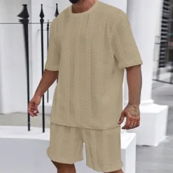Hot OUKU Men's T-shirt Suits 2 Pieces Outfits Tee & Shorts Short Sleeve Crew Neck Summer Plain Fashion Casual 2 Piece Vacation Daily Wear Going out Black White khaki Top Tee for Men