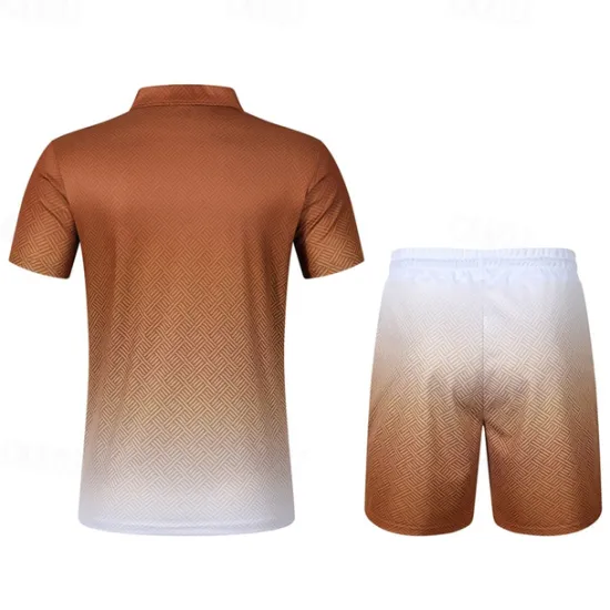 Online OUKU Men's T-shirt Suits 2 Pieces Outfits Tee & Shorts Short Sleeve Lapel Summer Color Block Fashion Casual 2 Piece Quarter Zip Vacation Daily Wear Going out Black Brown Top Tee for Men