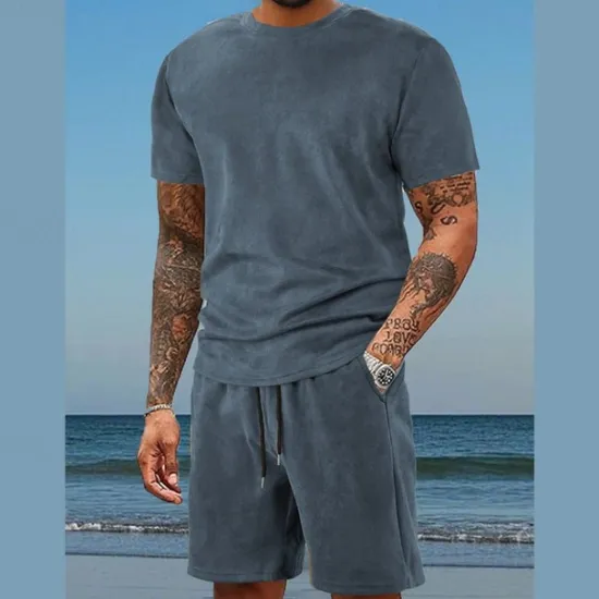 Clearance OUKU Men's T-shirt Suits 2 Pieces Outfits Tee & Shorts Short Sleeve Crewneck Summer Solid / Plain Color Fashion Casual 2 Piece Vacation Daily Wear Going out Dark Blue Wine Royal Blue Top Tee for Men