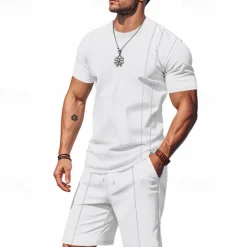 Outlet OUKU Men's T-shirt Suits 2 Pieces Outfits Tee & Shorts Short Sleeve Crew Neck Summer Plain Fashion Casual 2 Piece Vacation Daily Wear Going out Black White Royal Blue Top Tee for Men