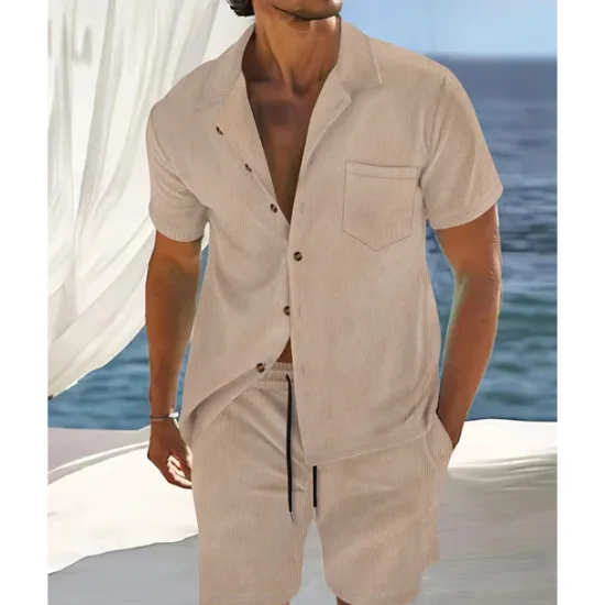 Clearance OUKU Men's T-shirt Suits 2 Pieces Outfits Tee & Shorts Short Sleeve Shirt Collar Summer Plain Fashion Casual 2 Piece Vacation Daily Wear Going out Black Navy Blue Blue Top Tee for Men